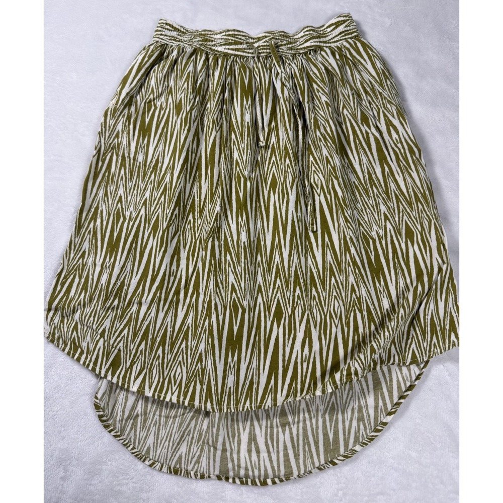 KAVU Skirt Small Green White Abstract Elastic Waist Drawstring Casual